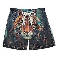 ALAZA Tigers and Dreamcatcher Boy’s Swim Trunk Quick Dry Beach Shorts Swimsuit Bathing Suit Swimwear