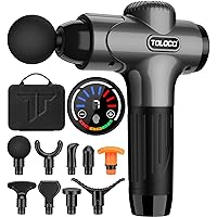 TOLOCO Massage Gun, Muscle Massage Gun Deep Tissue, Percussion Massage Gun with 9 Replacement Heads, Super Quiet Portable Electric Massager for Athletes, Treatment, Relax, Grey