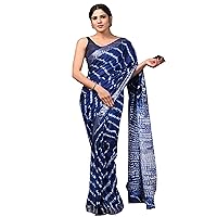 INDIGO Indian Bagru Hand Block Vegetable Printed Linen Sari Blouse Saree 905e