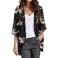 Oversized Cardigans for Women Floral Print Puff Sleeve Chiffon Cardigan Loose Cover Up Casual Button up Sweaters