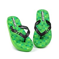 Minecraft Creeper Kids Sandals Kids | Green Flip Flop Sliders | Block Pixel Game Villain Summer Shoes | Slip-on Footwear
