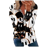 Gradient Quarter Zip Pullover Tops Women Fall Long Sleeve Top Loose Fit Workout Sweatshirts Comfy Daily Pullovers