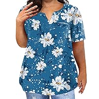 Plus Size Tunic Tops for Women Casual Crew Neck Floral Tees Short Sleeves Shirts Spring Blouse with Pocket