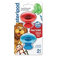 Steripod Kids' Clip-On Toothbrush Protector, Keeps Toothbrush Fresh and Clean, Fits Most Manual and Electric Toothbrushes, Red and Blue Glitter, 2 Count