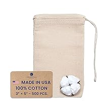 Muslin Bags - Drawstring Bags Small 500pcs - 3x5, Reusable Tea Bags, Jewelry Gift, Spice and Cotton Gift Sachet Bags - 100% Cotton - Made in USA - (Natural Hem & Drawstring)