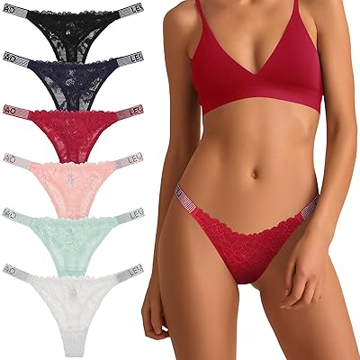 LEVAO Cotton Underwear Women Cheeky Panties Rhinestone Logo Low Rise String  Bikini Panties 6 Pack S-XL