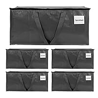 Moving Bags, 93L Extra Large Storage Bags with Zippers & Handles, Waterproof Totes for Storage Clothes, Bedding & Blankets, Collapsible Packing Bags with Clear Tag Pocket - 93L, 5 Pack, Grey