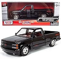 All Star Toys 1992 Chevy 454SS Pickup Truck 1/24 Scale Diecast Model Car Black with Red Interior Motormax 73203 Exclusive Edition