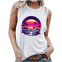 Womens Tank Tops Beach Graphic Tank Tops Summer Casual Loose Tanks Vest Country Music Vacation Holiday Vacation Cami