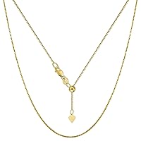 Jewelry Affairs 14k Yellow Real Gold Adjustable Box Chain Necklace, 0.7mm, 22