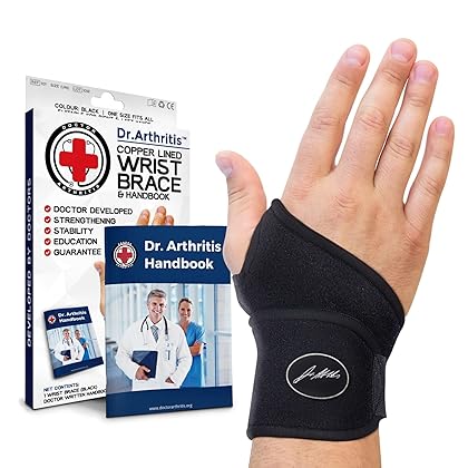 Dr. Arthritis Doctor Developed Copper Wrist Brace/Wrist Wrap/Carpal Tunnel/Wrist Support/Wrist Splint/Hand Brace -F.D.A. Medical Device & Doctor Handbook-Night Support for Women Men-Right & Left Hands