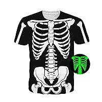 Idgreatim Glow in The Dark Skeleton Shirt 3D Skull T-Shirt Novelty Halloween Costume Glow Sweatpants for Men Women Adults