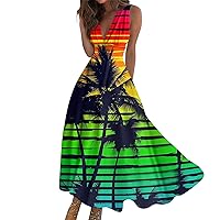 Dresses for Women 2024 Summer Floral Print Maxi Dress Flowy Wrap V Neck Sundresses Sleeveless Elegant Beach Dress