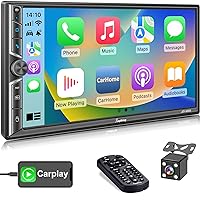 Double Din Car Stereo with Apple Carplay, Bluetooth, Mirror Link, 7 Inch Full HD Capacitive Touchscreen Car Audio Receiver, USB/SD Port, A/V Input, Subw, SWC, Backup Camera, AM/FM Car Radio