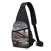 Sling Bag Crossbody for Women Fanny Pack Scenery Bridge Chest Bag Daypack for Hiking Travel Waist Bag