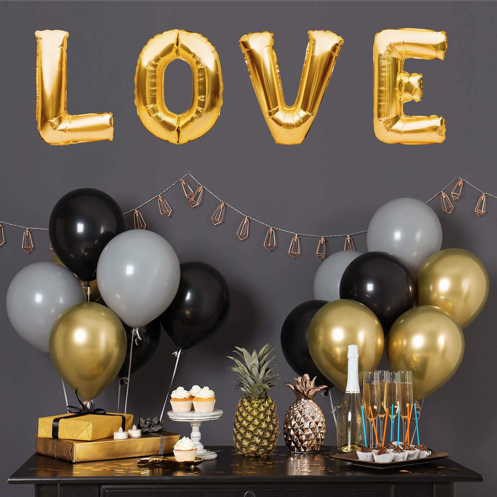RUBFAC 92pcs Metallic Gold Balloons and 105pcs Dark Green Balloons Different Sizes 5/10/12/18 Inch Balloon Garland Kit for Birthday Party Wedding Holiday Decorations