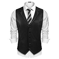 COOFANDY Men's Leather Vest Casual Western Vest Jacket Lightweight V-Neck Suit Vest Waistcoat