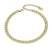 ChainsHouse Resizable Anklet Chain for Women Girls Summer Beach Barefoot Jewelry Stainless Steel/18K Gold/S925 Sterling Silver Figaro/Wheat/Twist Rope/Cuban Chain Anklet Foot Bracelet, Send Gift Box