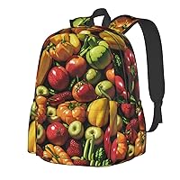 Fruit And Vegetables Backpack Print Shoulder Canvas Bag Travel Large Capacity Casual Daypack With Side Pockets