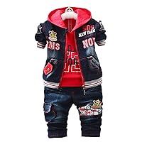 1T-5T Toddler Boy Clothes,Autumn Baby Boy 3pcs Clothing Sets Denim Vest Cotton Hoodies Jeans for Kids