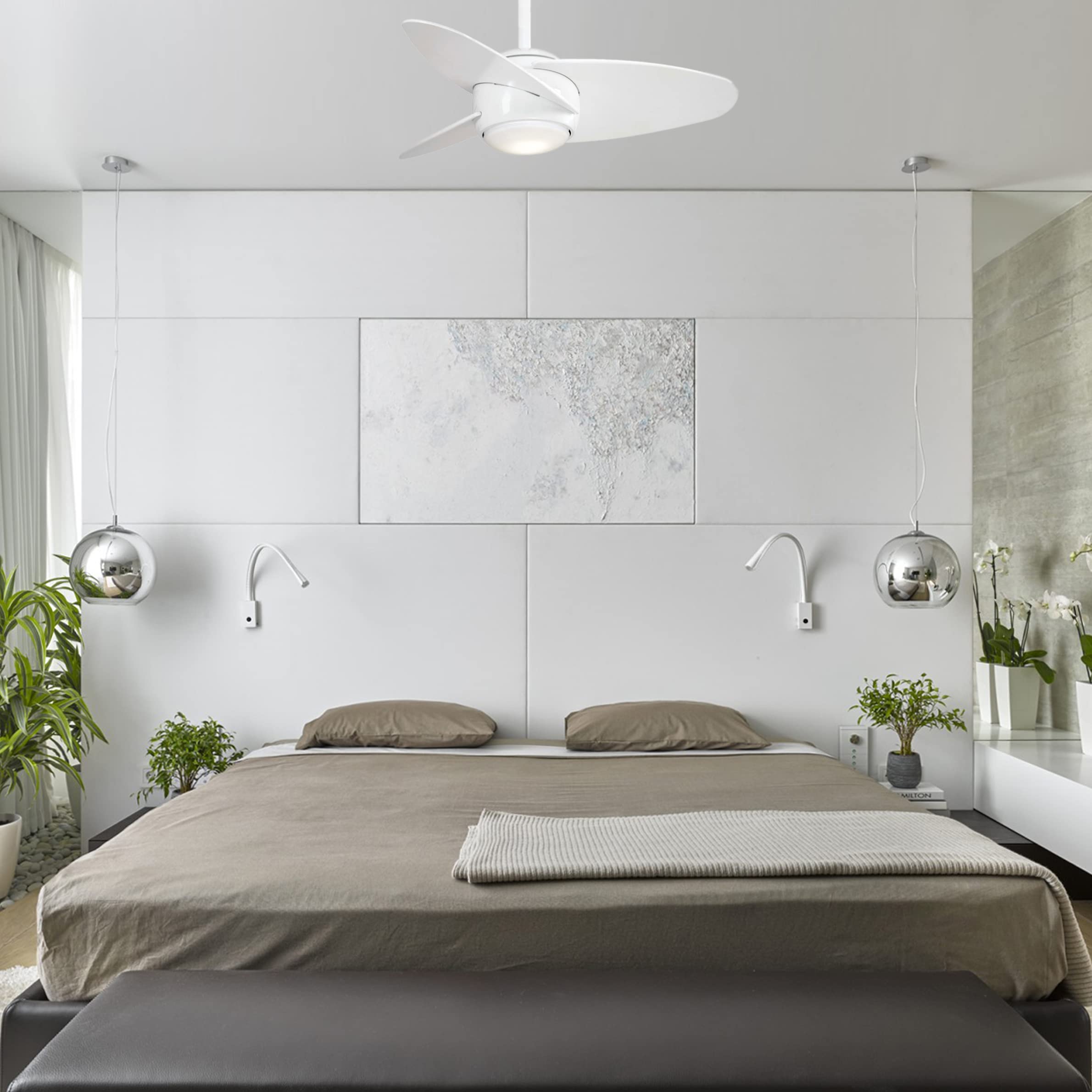 MINKA-AIRE F410L-WH Slant 36 Inch Ceiling Fan with DC Motor and Integrated 18W LED Light Kit in White Finish