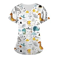 Working Uniform T-Shirts Floral Printed Crewneck Short Sleeve T-Shirt Sexy Flannel Shirts for Women