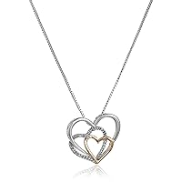 Amazon Collection Sterling Silver and 14k Rose Gold Diamond Accent Triple Heart Pendant Necklace,18