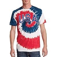 Threadrock Men's Retro Arched Blue USA Stars Text Tie Dye T-Shirt
