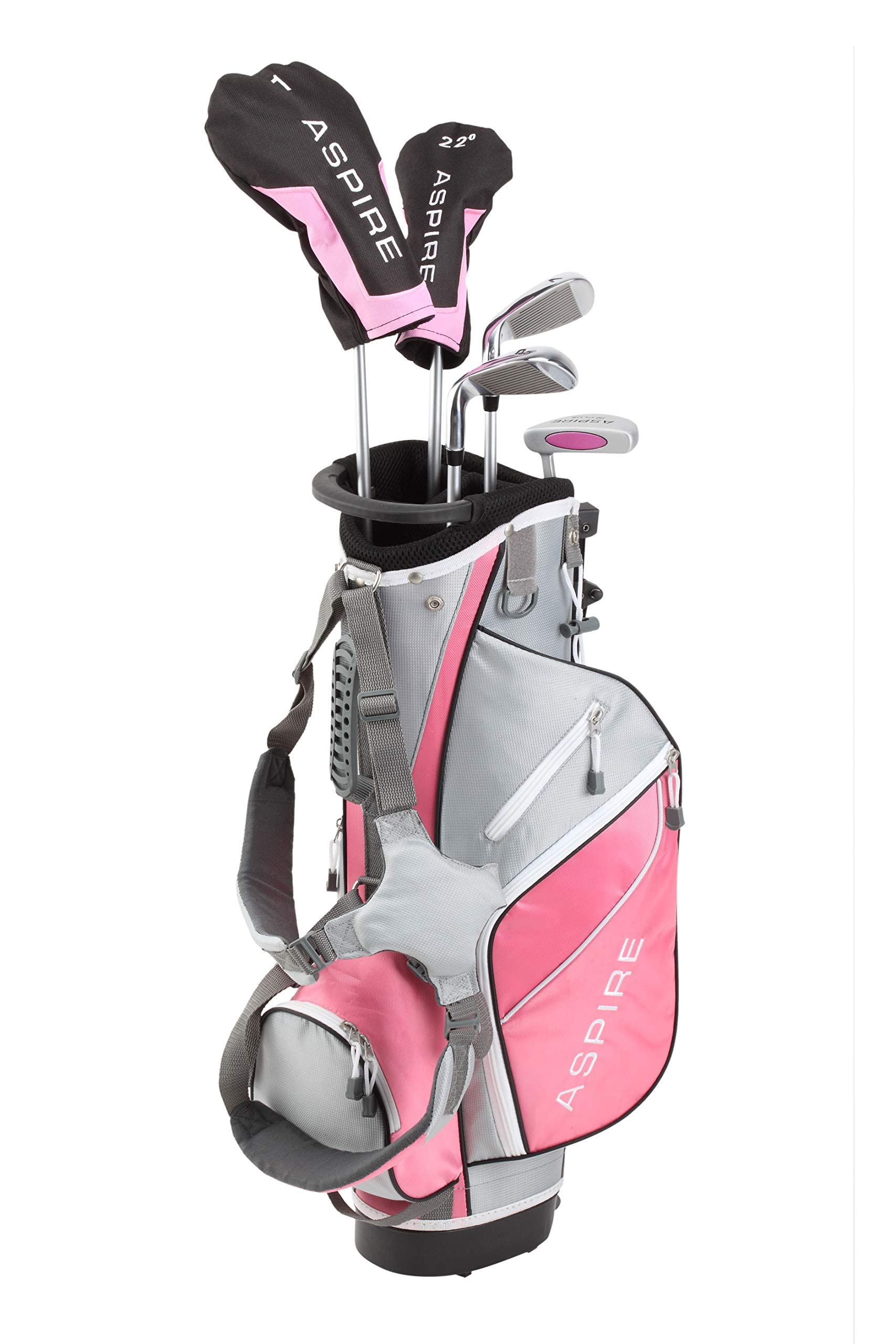 Aspire Junior Plus Complete Golf Club Set for Children, Kids - 5 Age Groups Boys and Girls - Right Hand, Real Girls Junior Golf Bag, Kids Golf Clubs Set