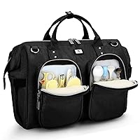 Pomelo Best Multifunctional Diaper Bag Totes with Changing Pad & Stroller Straps, Large Portable Newborn Baby Bags, Unisex and Stylish Travel Diaper Backpacks for Mom and Dad, Black