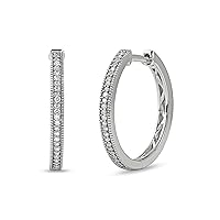 S925 Sterling Silver 1/6ct TW Diamond Single Row Hoop Earrings by DZON (I-J, I2) Love Gift for Women