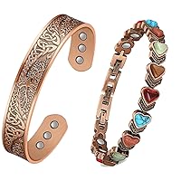 Feraco Copper Bracelet for Women-Pure Copper Magnetic Therapy Bracelets,Heart-Shaped Natural Turquoise Gem Magnetic Bracelets,Upgraded Version-3800 Gauss Effective Magnet-Bangle Gifts for Women