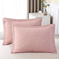 WINLIFE 100% Cotton Quilted Pillow Sham Floral Printed Pillow Cover (Standard, Dusty Pink)