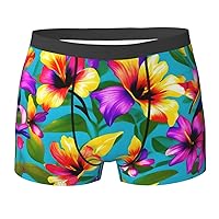 NEZIH Hawaiian Colorful Flowers Print Mens Boxer Briefs Funny Novelty Underwear Hilarious Gifts for Comfy Breathable