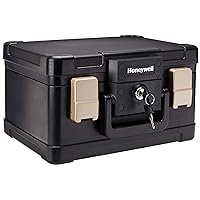 Honeywell Safes & Door Locks - Fireproof & Waterproof Small Safe Box Chest for Home - Fits Folded Letter Size Documents - Strong ABS Plastic - Document Safety Box with Key Lock System - 0.15 CU, Black