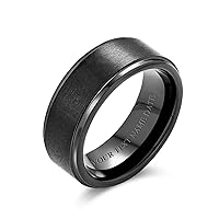 Personalize Customizable Wide Polished Beveled Edge Brushed Satin Matte Couples Titanium Black or Silver Gold Tone Wedding Band Ring For Men Comfort Fit 8MM
