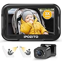 IPOZITO Baby Car Camera, 4.3'' Monitor with IR Night Vision, 3X Zoom in Closer, Easily Install Baby Car Mirror 1080P Clear Car Baby Camera for Rear Facing Seat Backseat