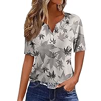 Ladies Tops and Blouses,Short Sleeve Blouses for Women Loose V-Neck Button Boho Tops for Women Going Out Tops for Women