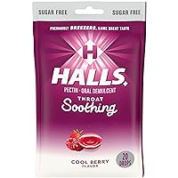 HALLS Throat Soothing (Formerly HALLS Breezers) Cool Berry Sugar Free Throat Drops, 20 Drops