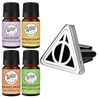 Wild Essentials Potter Hallows Essential Oil Car Vent Diffuser Kit with Lavender, Lemongrass, Peppermint, Orange Oils, Stainless Steel Locket Pendant, 8 Refill Pads, Color Changing Air Freshener