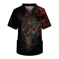 Scrubs for Men Hawaiian Elements Printed, Modern V-Neck, 4-Way Stretch, Moisture-Wicking（Suitable for All Seasons）