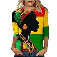 Deal of The Day Juneteenth Black Queen Shirts for Women June 19th 1865 Black Freedom Day Tops 2024 Summer Fall Casual 3/4 Sleeve Crewneck Blouse African American Black Pride Tunic Tshirt