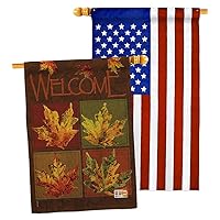 Fall Leaves Collage House Flag Pack Harvest & Autumn Scarecrow Pumkins Sunflower Season Autumntime Gathering Applique Decoration Banner Small Garden Yard Gift Double-Sided, Made in USA