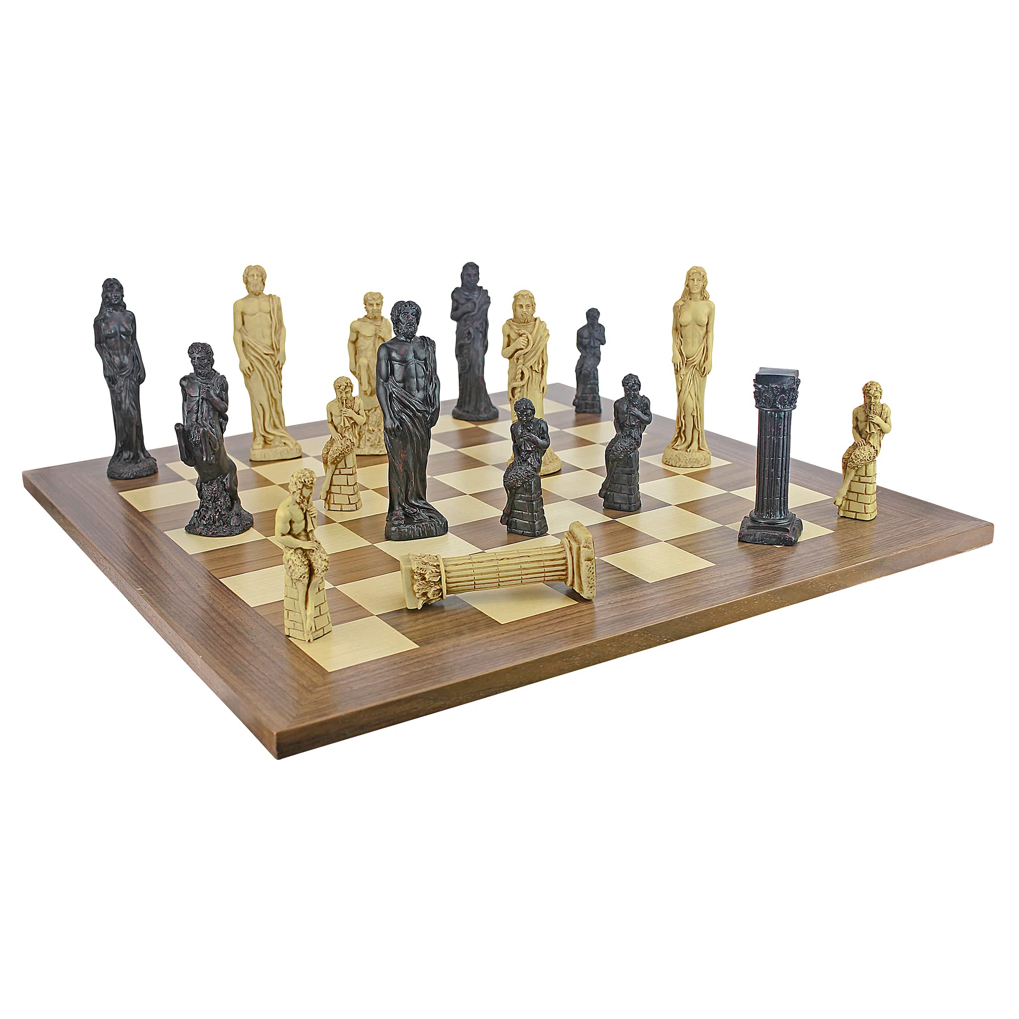 Design Toscano Gods of Greek Mythology Complete Chess Set, 6 Inch, 16 Pieces and Board, Two Tone Stone
