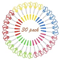 5” Kids Scissors with Protective Cover, Safety Children Scissors, Craft Scissors with Blunt Tip Stainless Steel Blades and Soft Grip, Great for Home and School, Assorted Color, 30 Pack