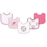 Luvable Friends Unisex Baby Cotton Terry Drooler Bibs with PEVA Back, Floral, One Size