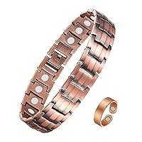 Copper Bracelets for Men - Pure Copper Magnetic Field Therapy Bracelets & Ring Set Christmas Jewelry Gifts with Adjustable Sizing Tool (Copper)