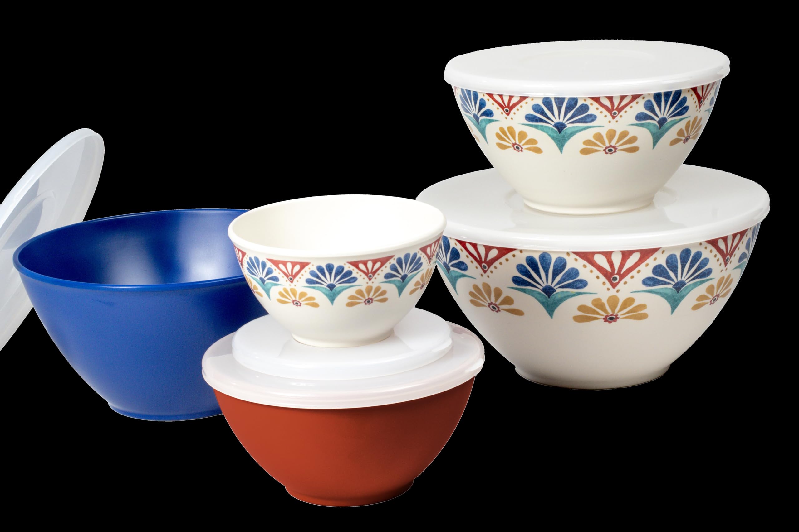 Abode Homewares by TarHong Rio Medallion Set of 5 Melamine Mixing Bowls with Lids for Mixing and Kitchen Storage
