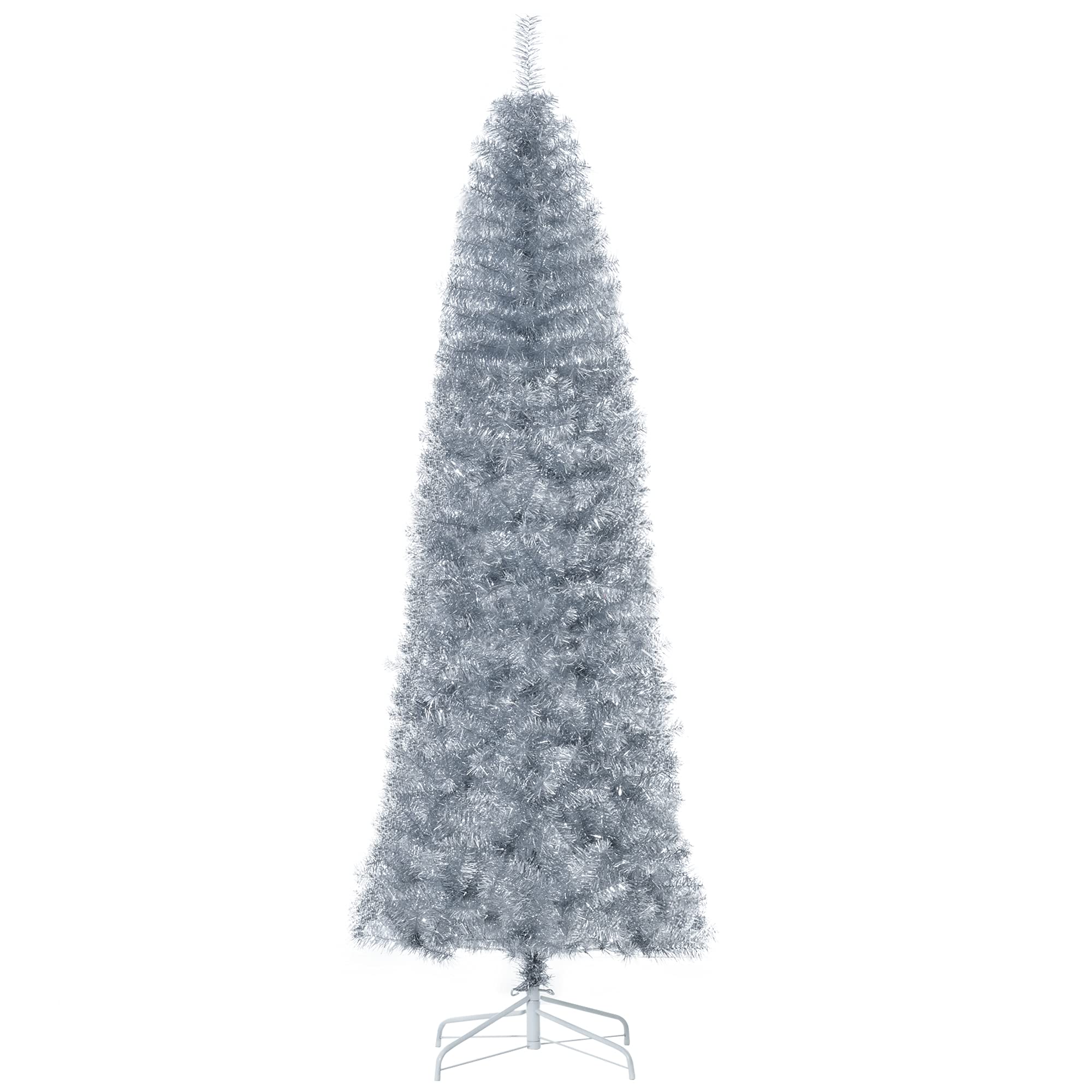 HOMCOM 7ft Unlit Slim Douglas Fir Artificial Christmas Tree, Holiday Home Decoration with 818 Realistic Branches Tips, Silver