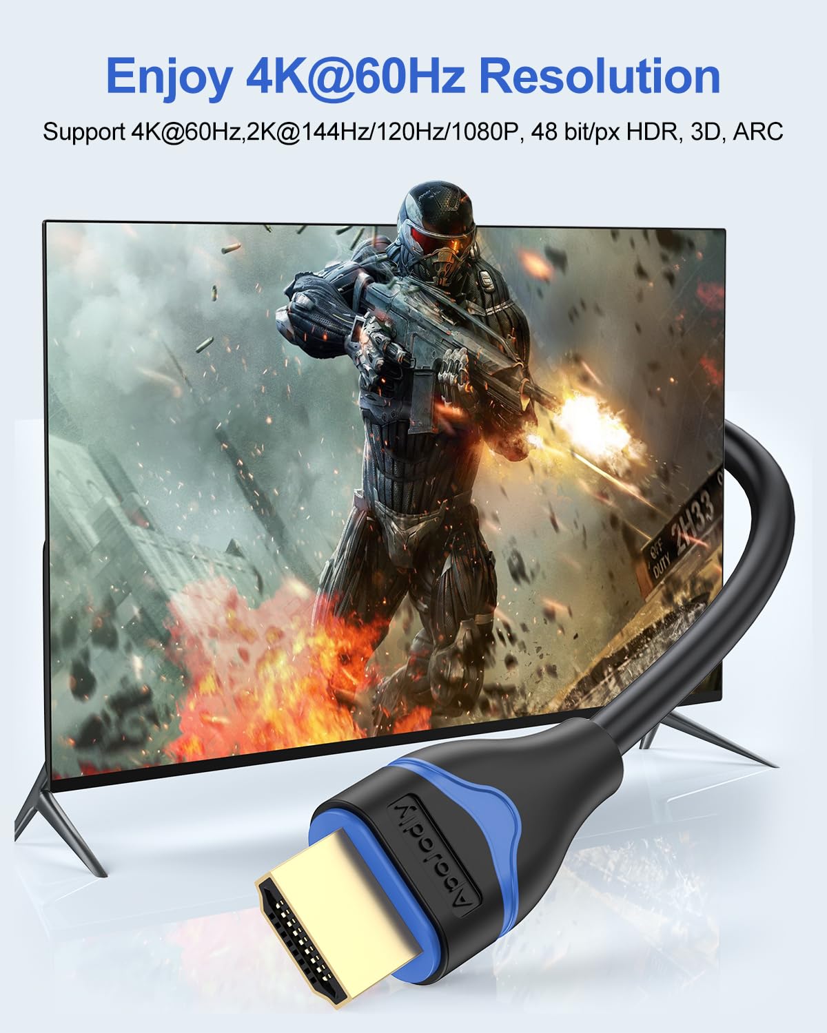 4K Short HDMI Cable 6 inch, ApoJodly HDMI Cord 0.5FT High Speed HDMI to HDMI Cable 2.0(4K@60Hz, 2K@144Hz, 1080P@120Hz, 18Gbps, HDR, 3D, HDCP 2.2, ARC) for HDTV, Switch, PS4/PS5, Xbox, Blu-ray, Monitor